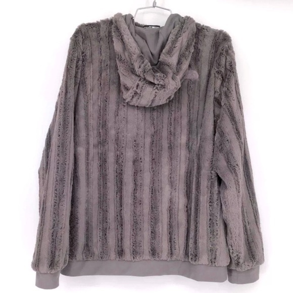 The North Face Extra Fuzzy Quarter Snap Pullover Gray Hooded Jacket - Picture 14 of 15